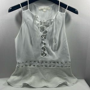JONATHAN SIMKHAI cream/off-white lace front zipper back crop top size 2 XS